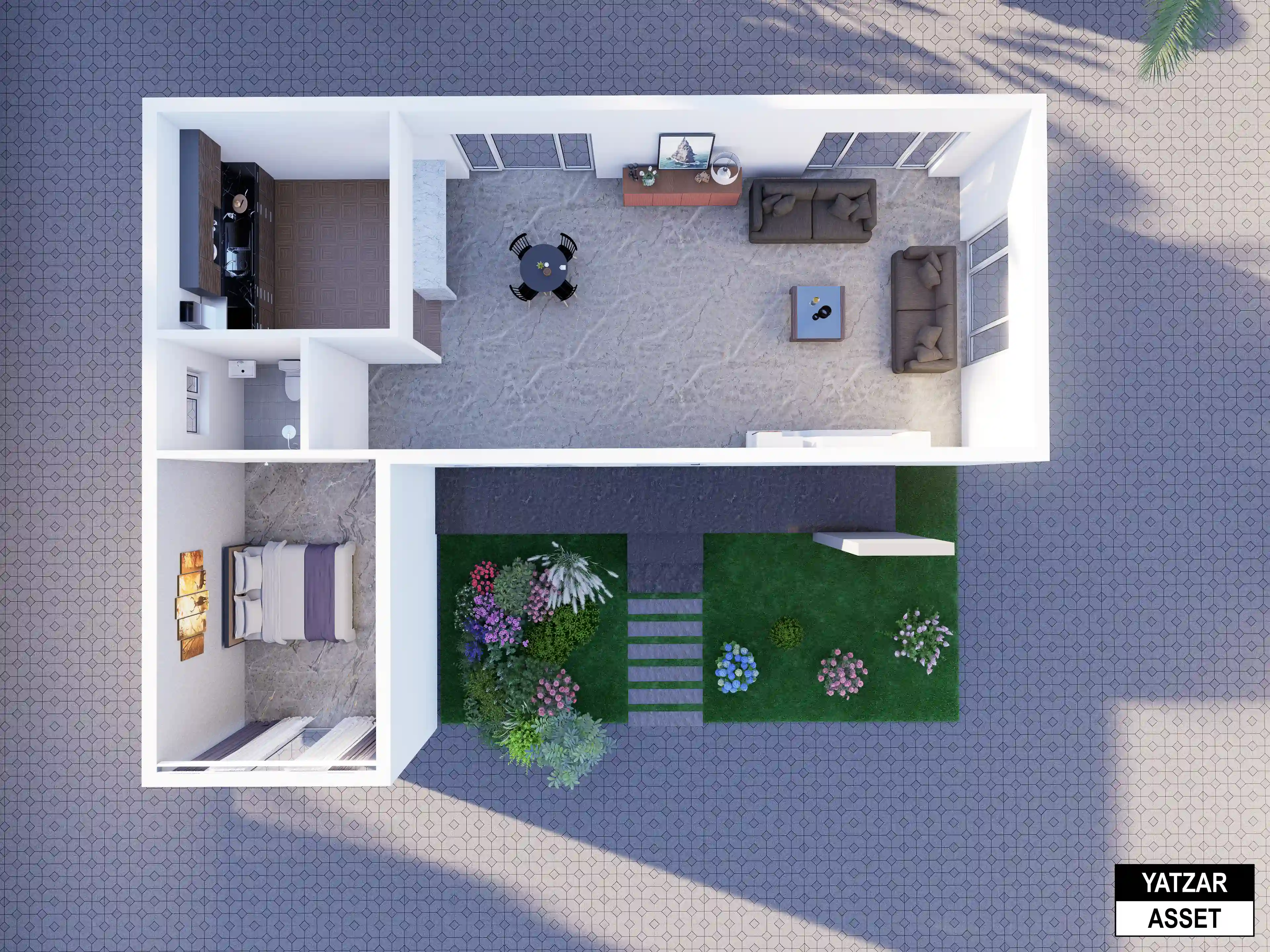 Yatzar Asset | Modern 1BHK House | Blender 3D Model | 1264 sq.ft.