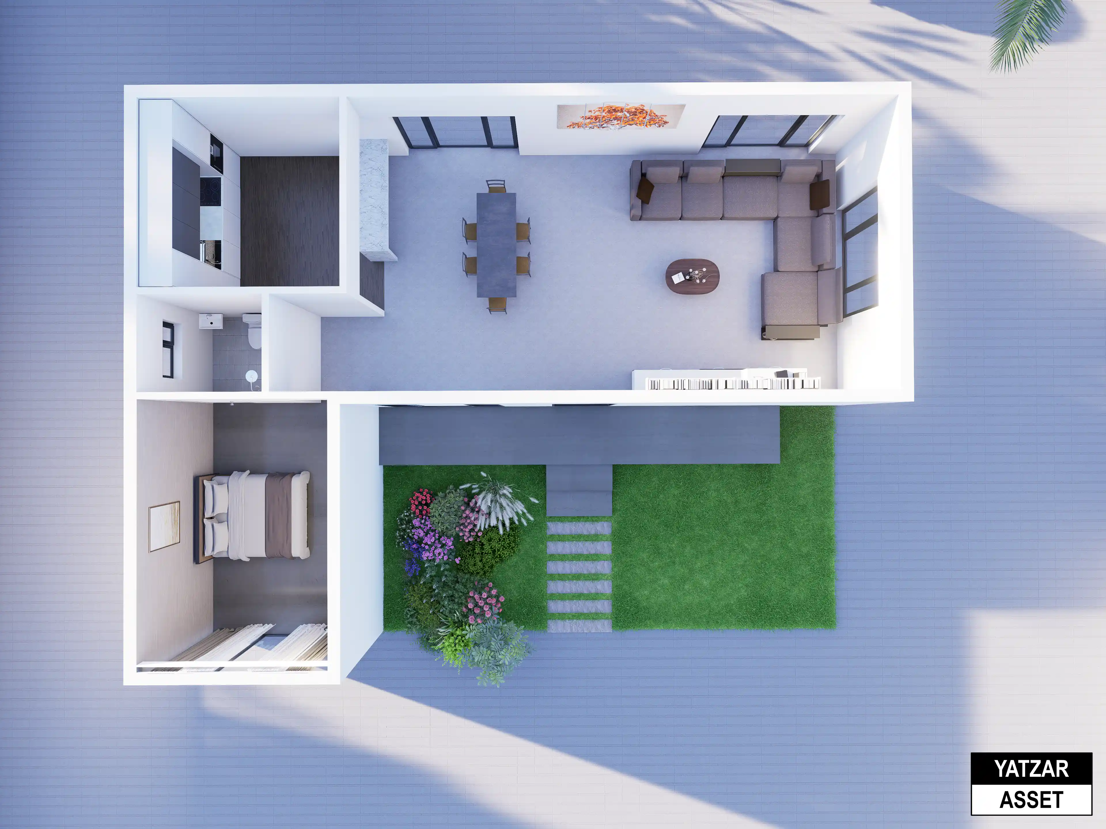 Yatzar Asset | Modern 1BHK House | Blender 3D Model | 1264 sq.ft.