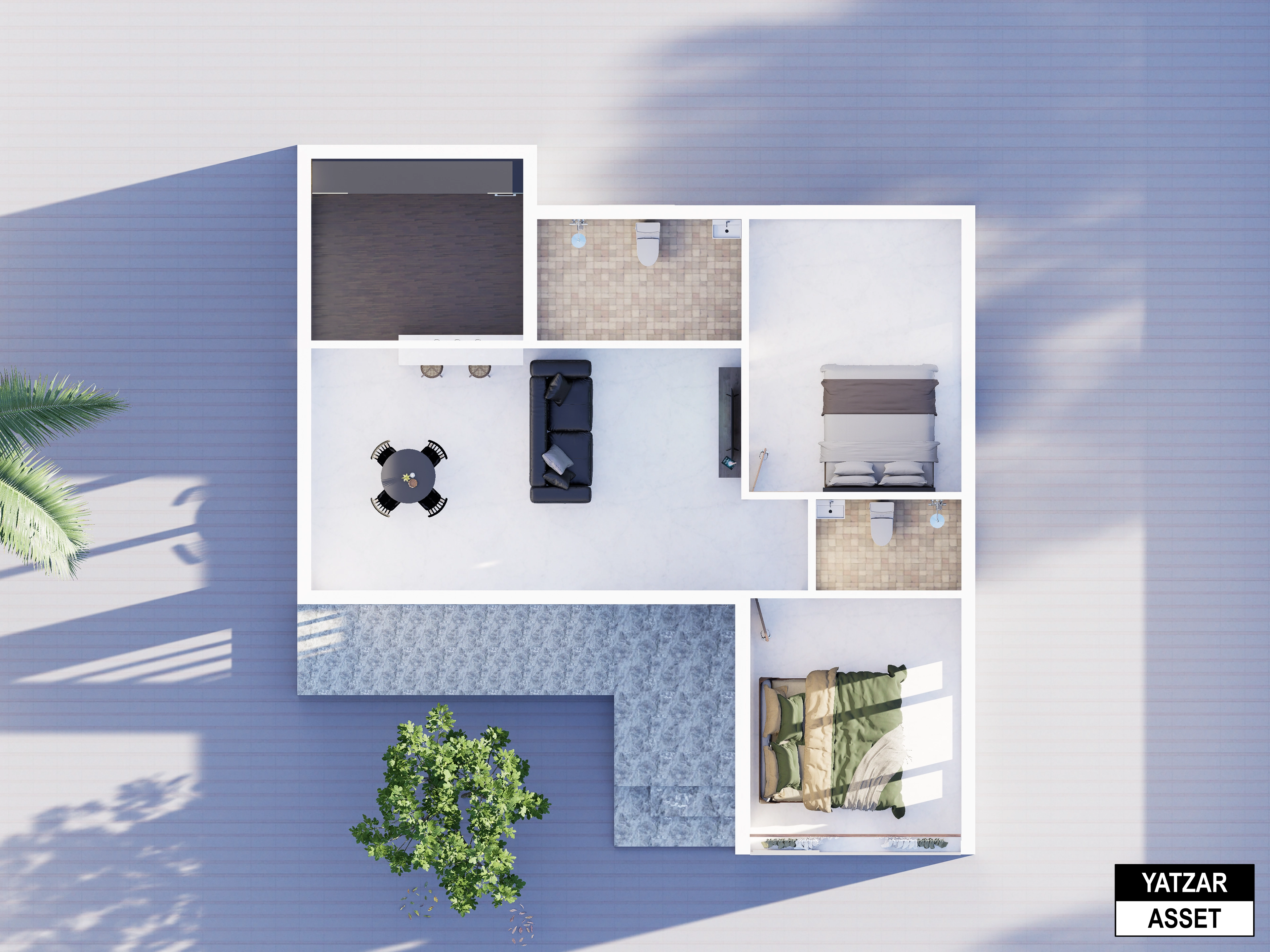 Yatzar Asset | Modern 2BHK House | Blender 3D Model | 1161 sq.ft.