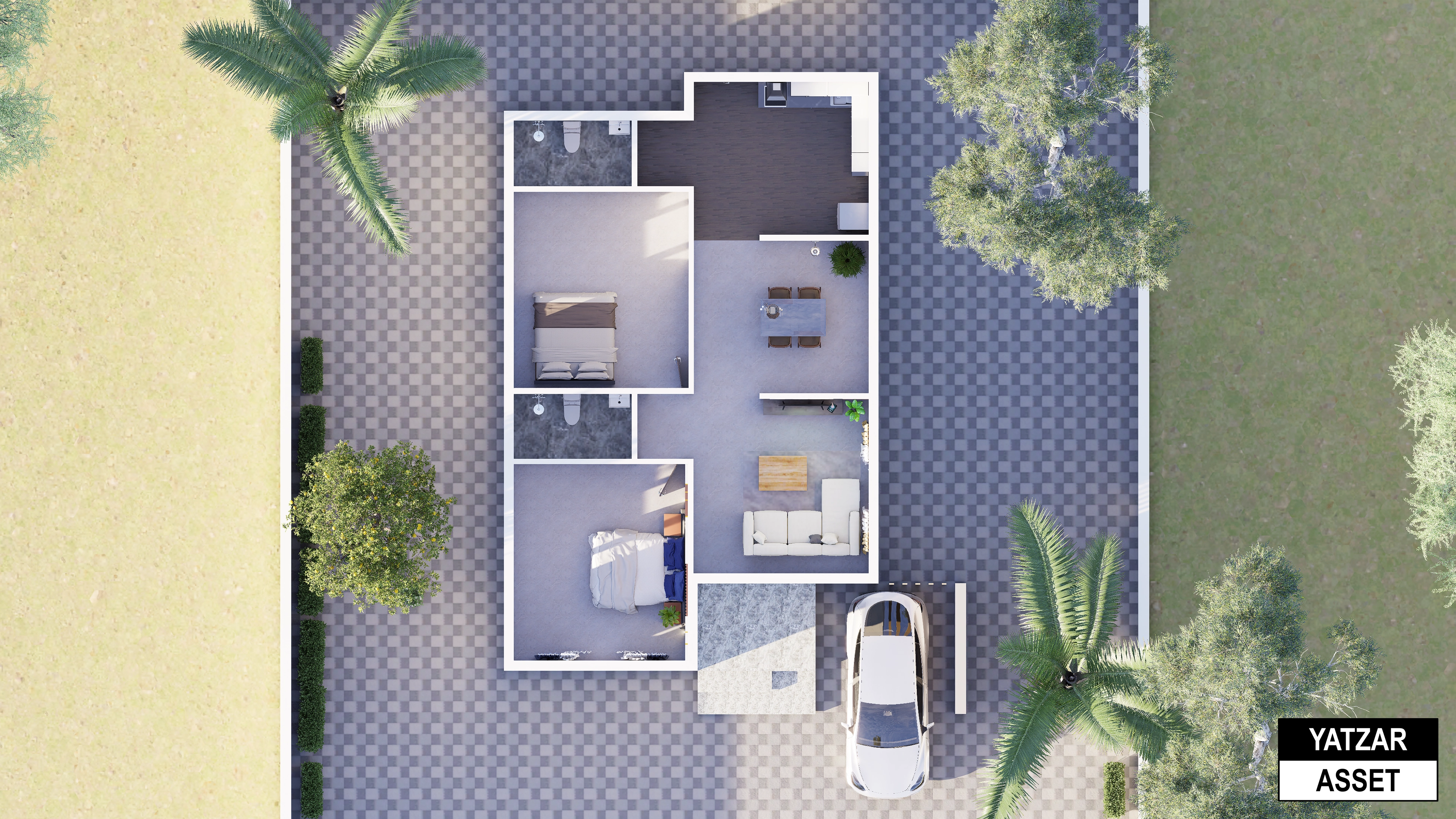 Yatzar Asset | Modern 2BHK House | Blender 3D Model | 1308 sq.ft.