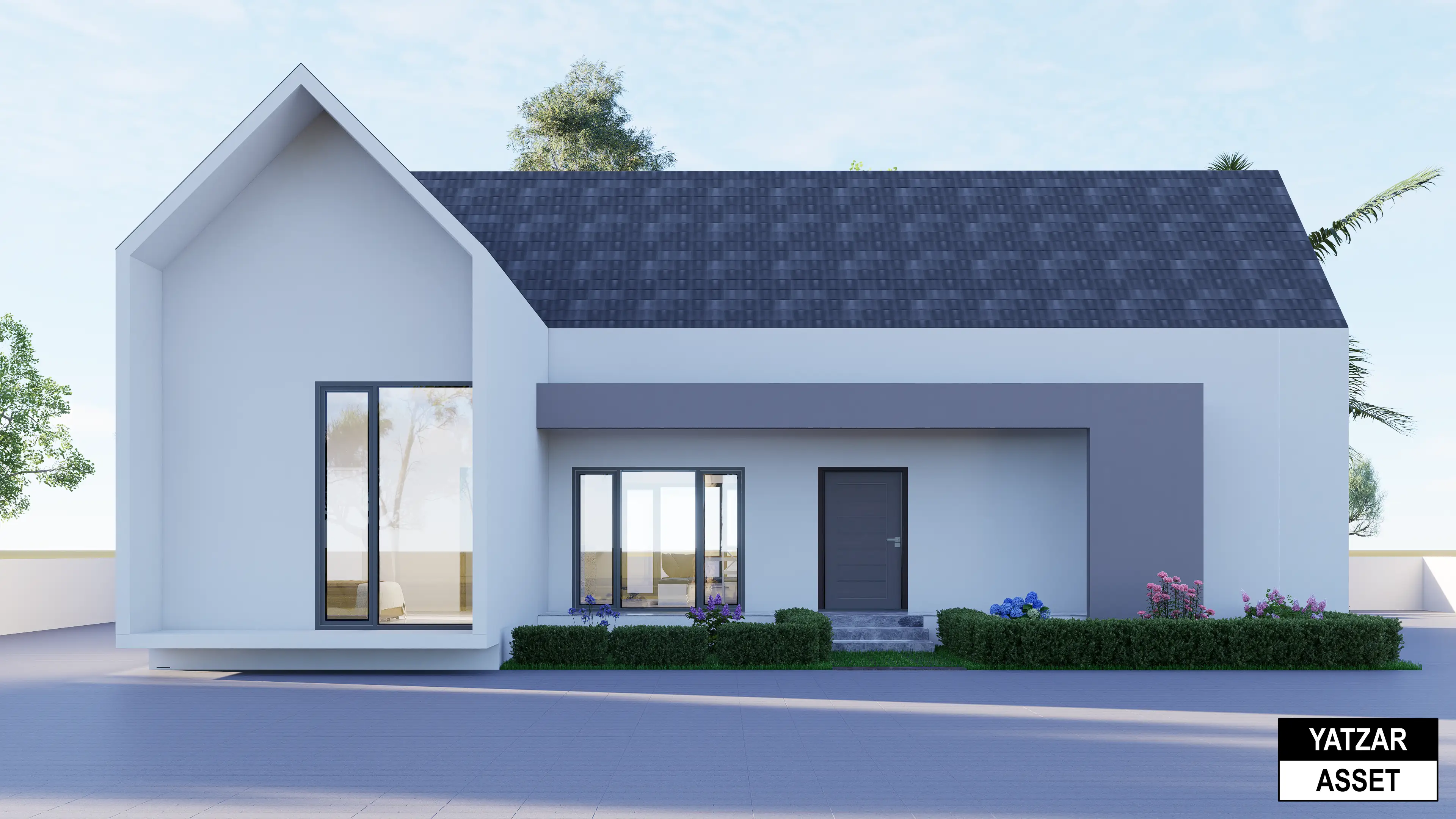 Yatzar Asset | Modern Sloped Roof 1BHK House | Blender 3D Model | 1264 sq.ft.