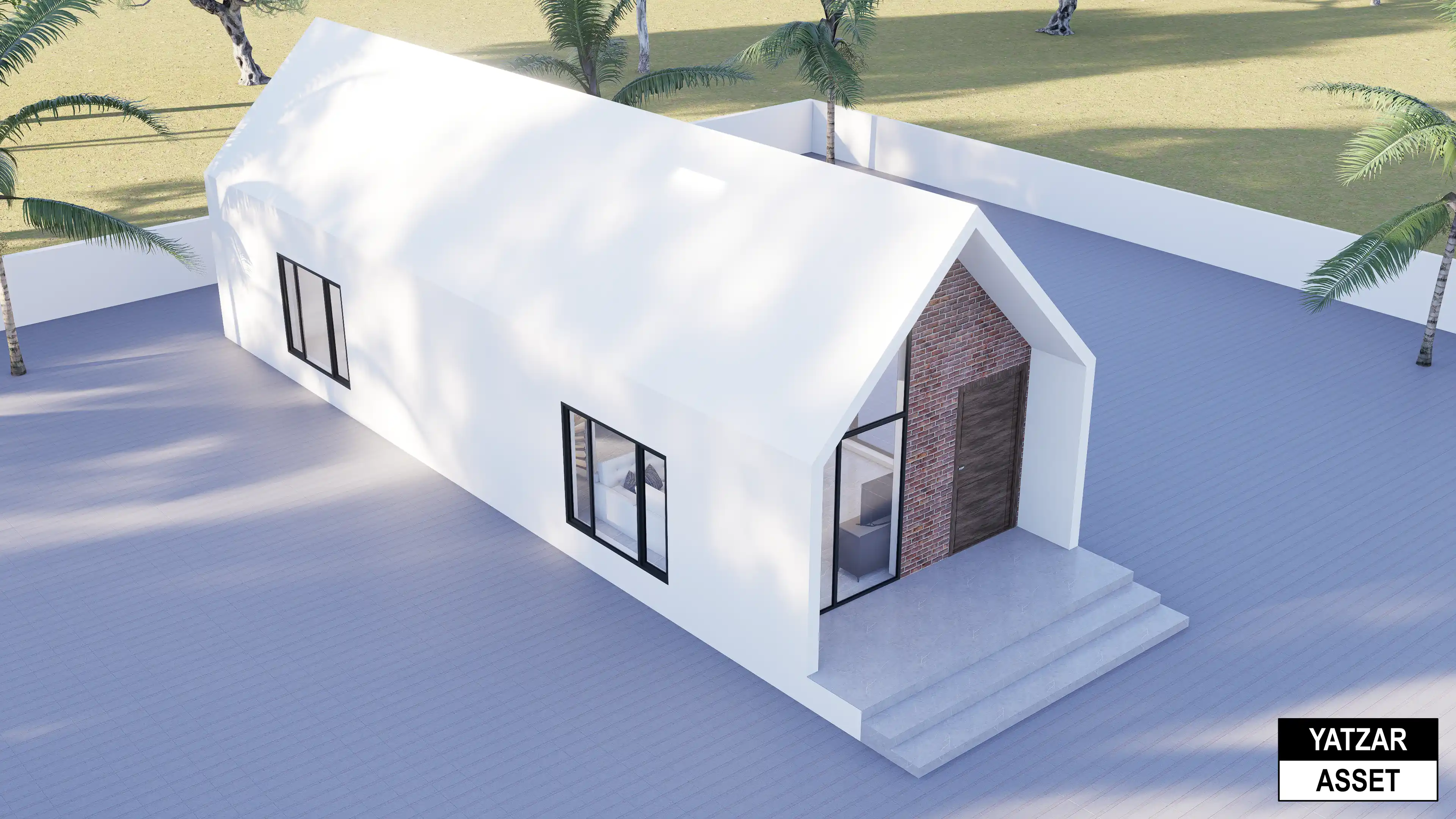 Yatzar Asset | Modern Sloped Roof 1BHK House | Blender 3D Model | 1348 sq.ft.