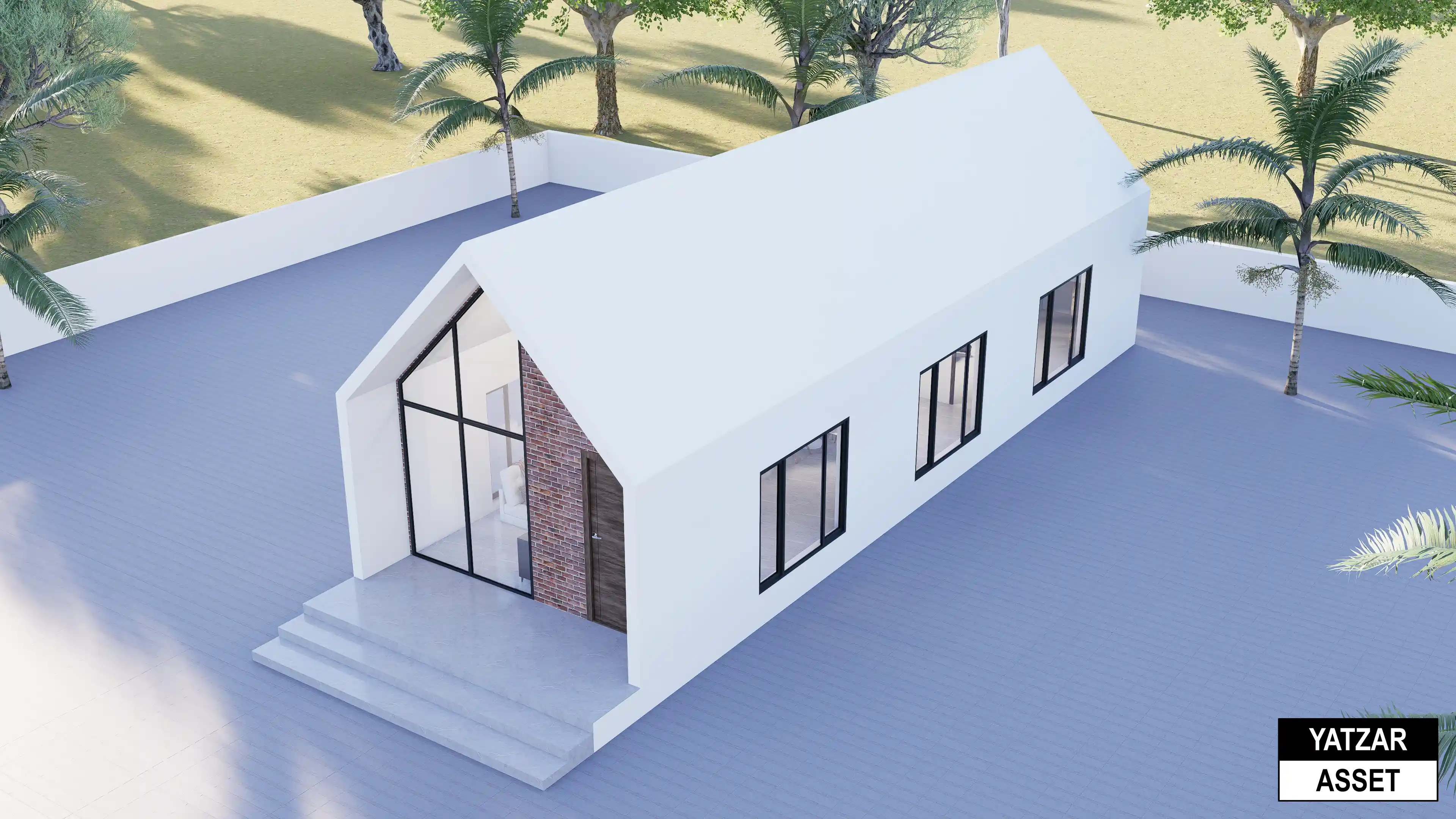 Yatzar Asset | Modern Sloped Roof 1BHK House | Blender 3D Model | 1348 sq.ft.