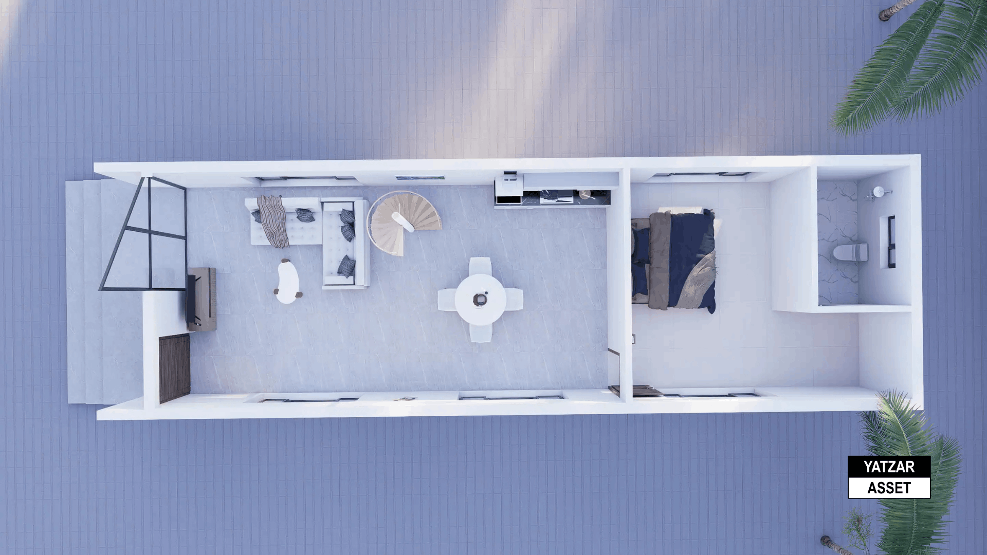 Yatzar Asset | Modern Sloped Roof 1BHK House | Blender 3D Model | 1348 sq.ft.