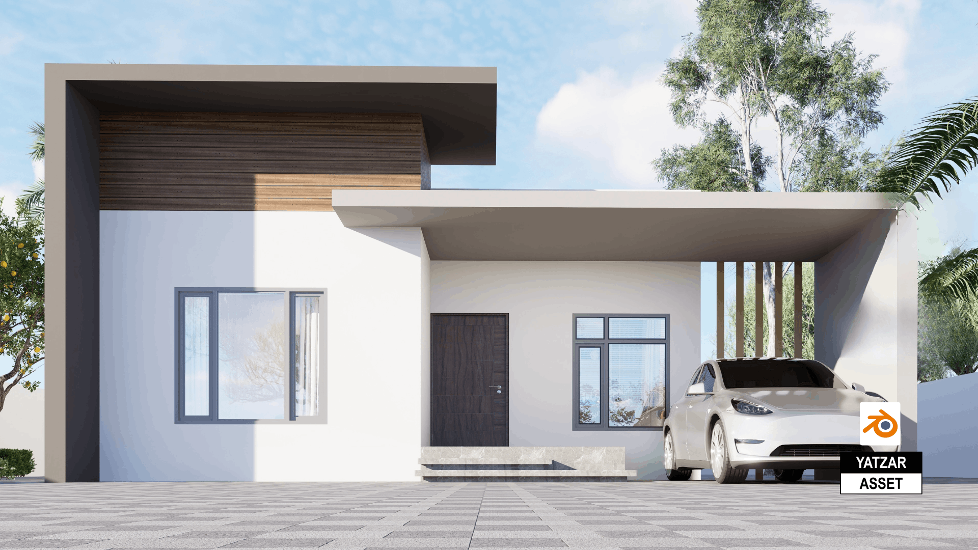 Yatzar Asset Modern 2BHK House | Blender 3D Model | 1308 sq.ft.