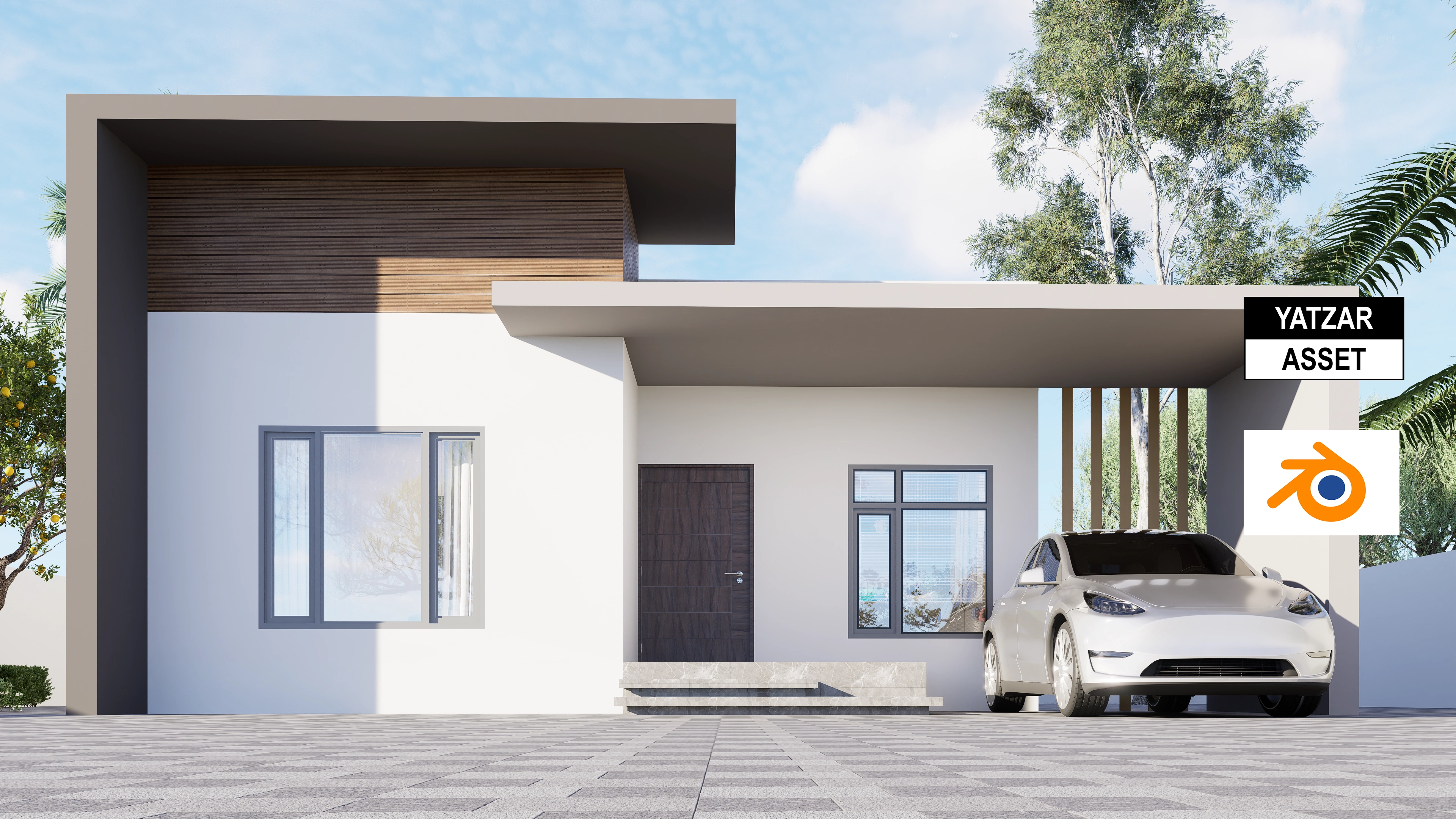 Yatzar Asset Modern 2BHK House | Blender 3D Model | 1308 sq.ft.