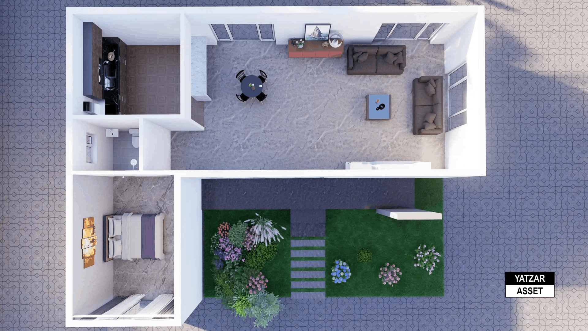 Yatzar Asset | Modern 1BHK House | Blender 3D Model | 1264 sq.ft.