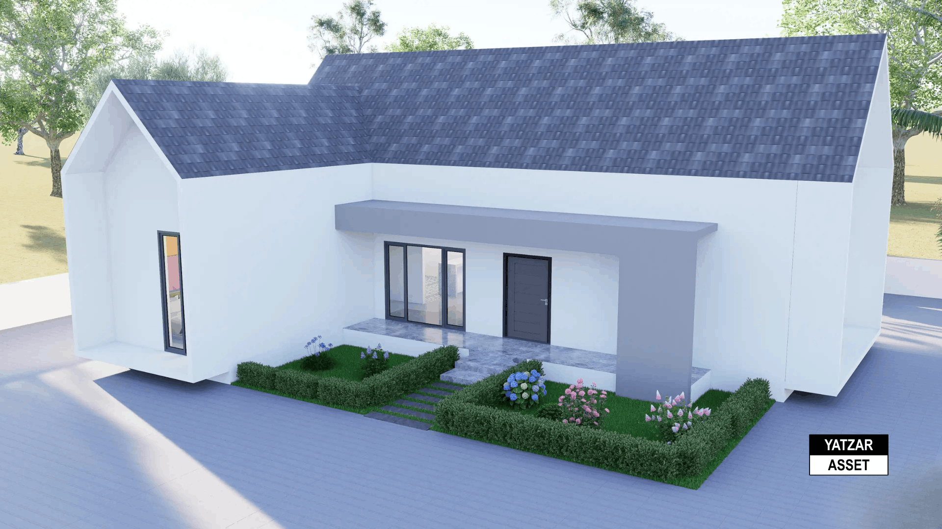 Yatzar Asset | Modern Sloped Roof 1BHK House | Blender 3D Model | 1264 sq.ft.