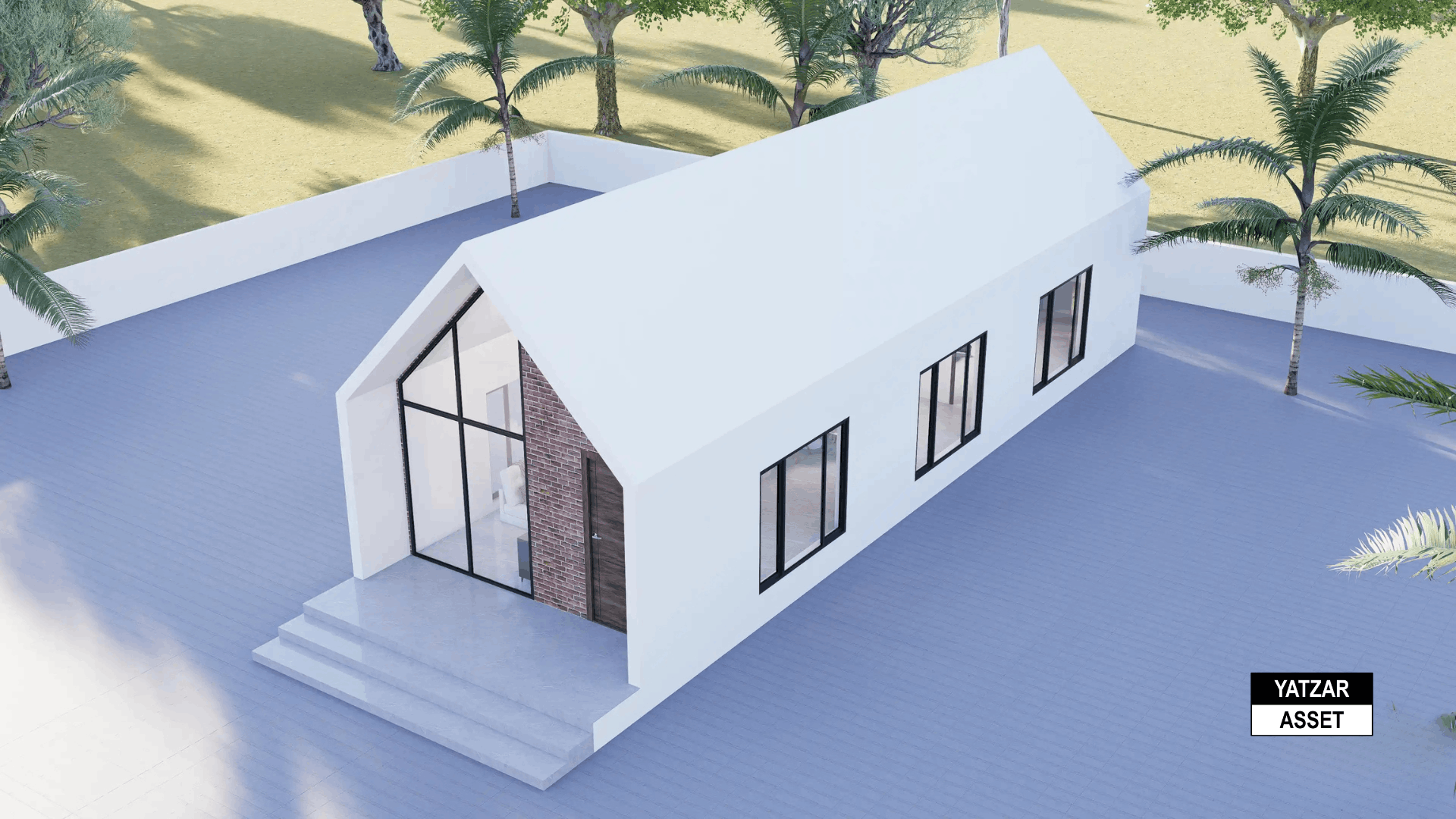 Yatzar Asset | Modern Sloped Roof 1BHK House | Blender 3D Model | 1348 sq.ft.
